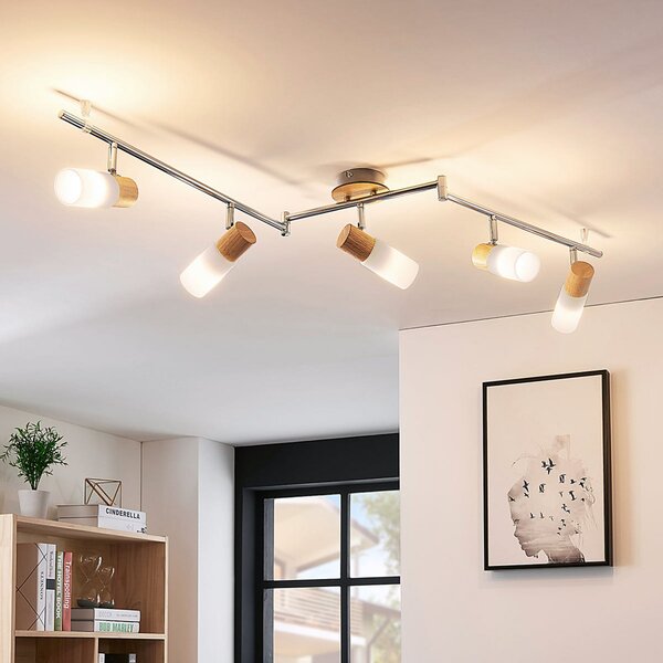 Stropní Lampa Lindby, Christoph, stmívatelné, Metalická, Ložnice, Dřevo, Venkovský / rustikální