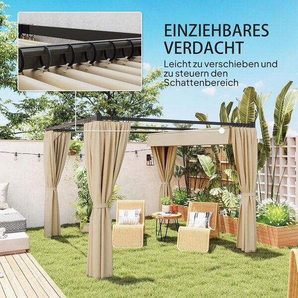 Pergola – Zahradní altán – Krytá terasa – Sluneční clona – Samostatná konstrukce – Výsuvná střecha – Kovová konstrukce