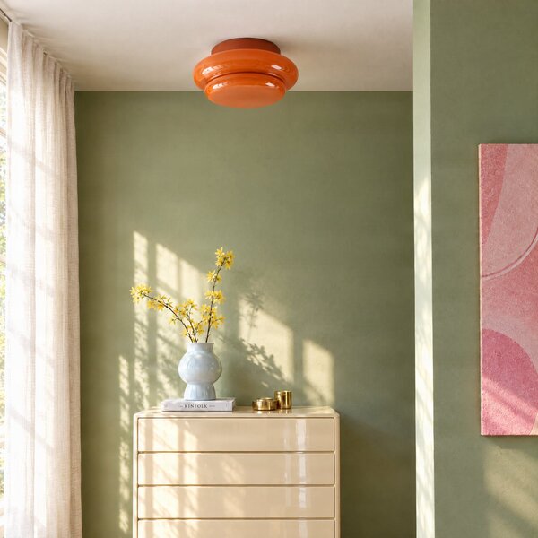Stropní lampa Lucande, Leilani, stmívatelné, Oranžová, Obývací pokoj, Sklo, Design