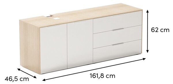 ARBYD Matně bílá dubová kancelářská komoda Thor 161,8 x 46,5 cm