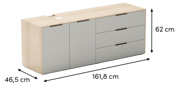 ARBYD Matně šedá dubová kancelářská komoda Thor 161,8 x 46,5 cm