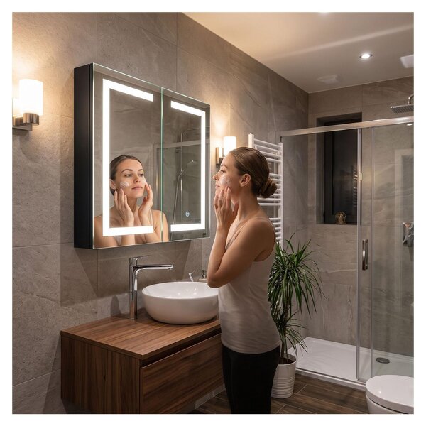 SensaHome zrcadlová skříňka s LED osvětlením - Koupelnová skříňka - 3 barvy LED - 60 x 65 cm