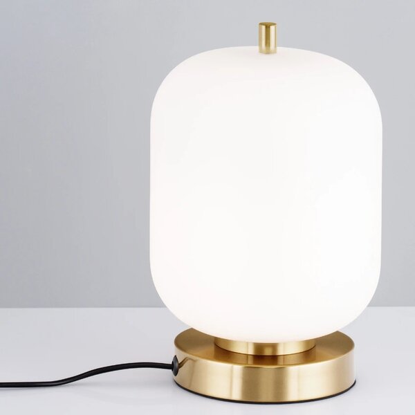 Bílá skleněná stolní lampa Nova Luce Lato se zlatou podstavou