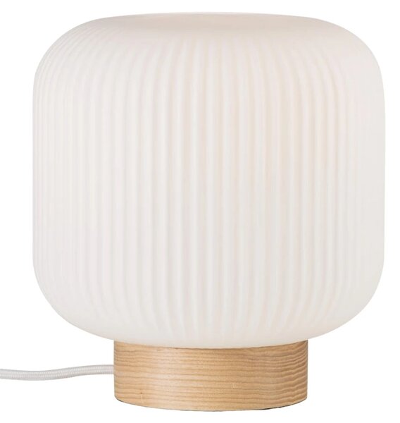 Nordlux Opálově bílá skleněná stolní lampa Milford s dřevěnou podstavou