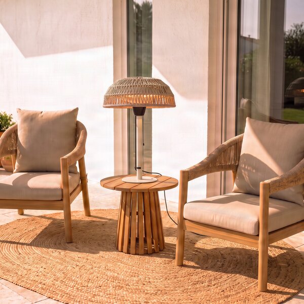 Stolní terasový ohřívač Calenza, béžový, výška 70 cm, 1 500 W, hliník – Lucande Lucande, Calenza, Béžová, Kov, Moderní