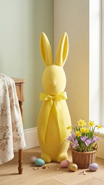 Žlutý veliký zajíc s mašlí Bunny Easter Flock XL - 20*20*70 cm - daan kromhout
