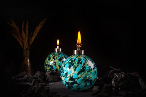 Skleněná olejová lampa SCUTI – Oceánová modrá
