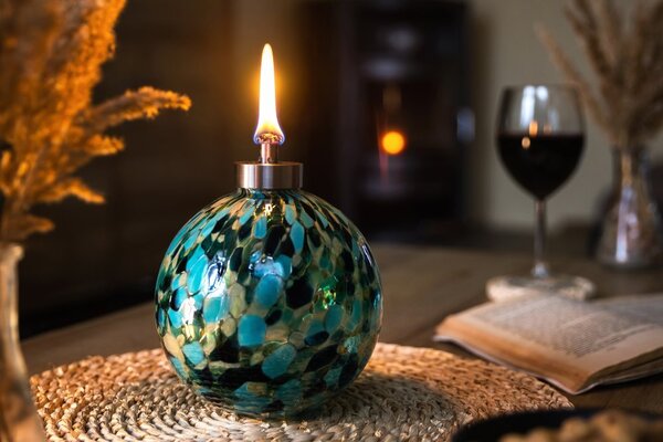Skleněná olejová lampa SCUTI – Oceánová modrá