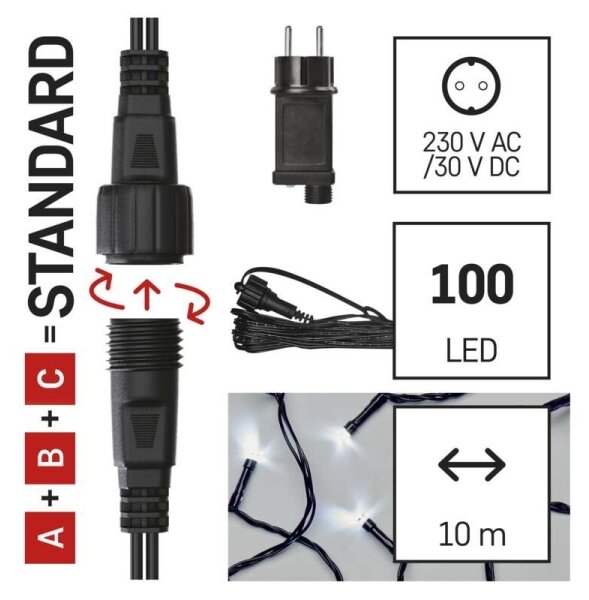 LED venkovní řetěz 100xLED/15m IP44 studená bílá