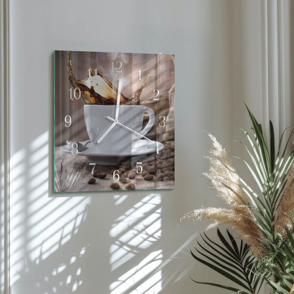 Skleněné hodiny Káva zskb-30x30-00058298