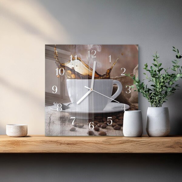 Skleněné hodiny Káva zskb-30x30-00058298