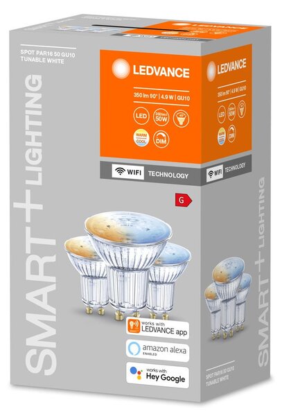 3 ks chytrá WiFi LED žárovka GU10 5W, nastavitelná bílá