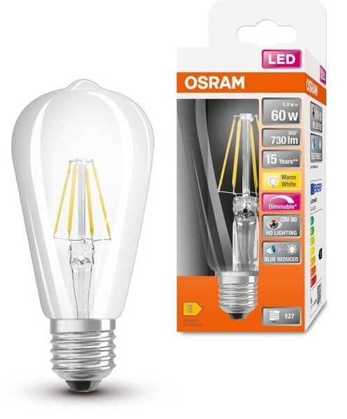 LED žárovka s redukcí modrého světla E27 5,8 W EDISON, teplá bílá