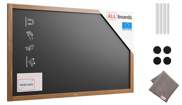 Voděodolná magnetická křídová tabule 120 × 60 cm v dřevěném rámu KLASICKÁ HNĚDÁ, MTB126