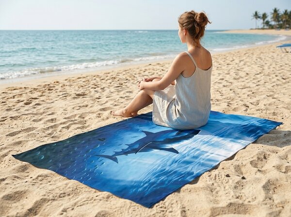 Rychleschnoucí XXL plážová osuška SHARKON modrá 150 x 210 cm, 100% mikrovlákno