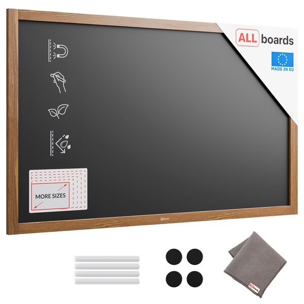 Voděodolná magnetická křídová tabule 120 × 60 cm v dřevěném rámu KLASICKÁ HNĚDÁ, MTB126