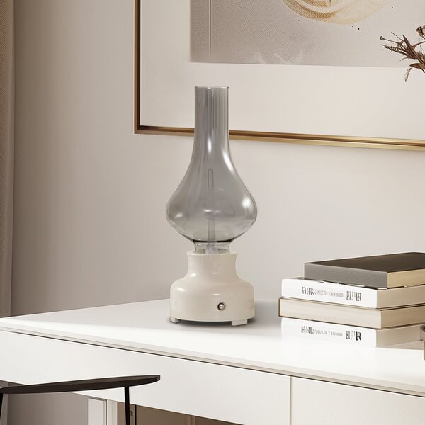 Stolní lampa NOLA, Mist, stmívatelné, Bílá, Obývací pokoj, Sklo, Industriální design