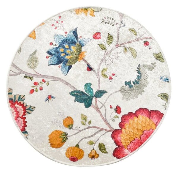 Šedá sametová koupelnová předložka ø 100 cm Vintage Flower – Foutastic