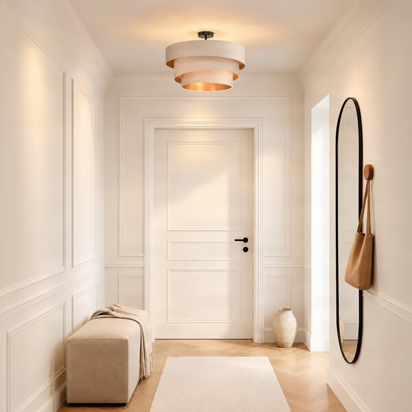 Stropní lampa Lindby, Jusari, stmívatelné, Béžová, Obývací pokoj, Tkanina / Textil, Moderní