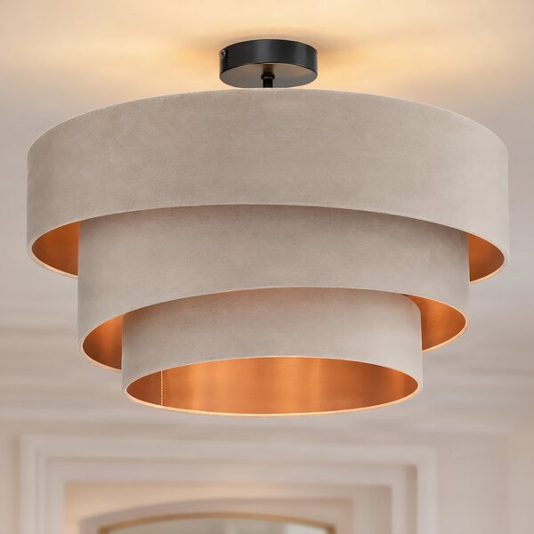 Stropní lampa Lindby, Jusari, stmívatelné, Béžová, Obývací pokoj, Tkanina / Textil, Moderní