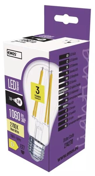 EMOS Z74270 CRYSTAL RETRO - Retro LED žárovka 7W = 75W, LED filament E27 (LED žárovka do retro a rustikálních svítidel)