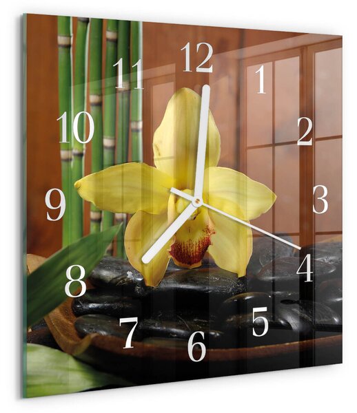 Skleněné hodiny Bambusová orchidej zskb-30x30-00087284