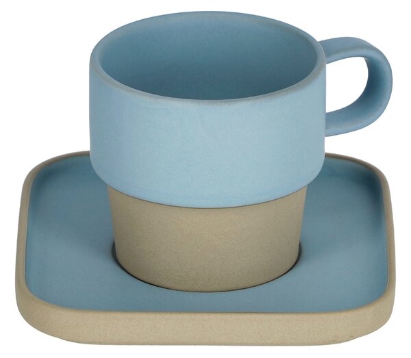 Modrý porcelánový šálek a podšálek Kave Home Midori 180 ml