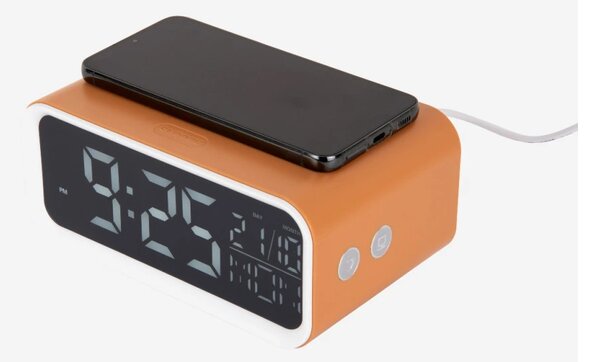 Digitální stolní hodiny 6054YE Karlsson s nabíječkou smartphonů 11cm