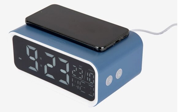 Digitální stolní hodiny 6054BL Karlsson s nabíječkou smartphonů 11cm