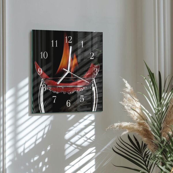 Skleněné hodiny Chilli Fire zskb-30x30-00079792