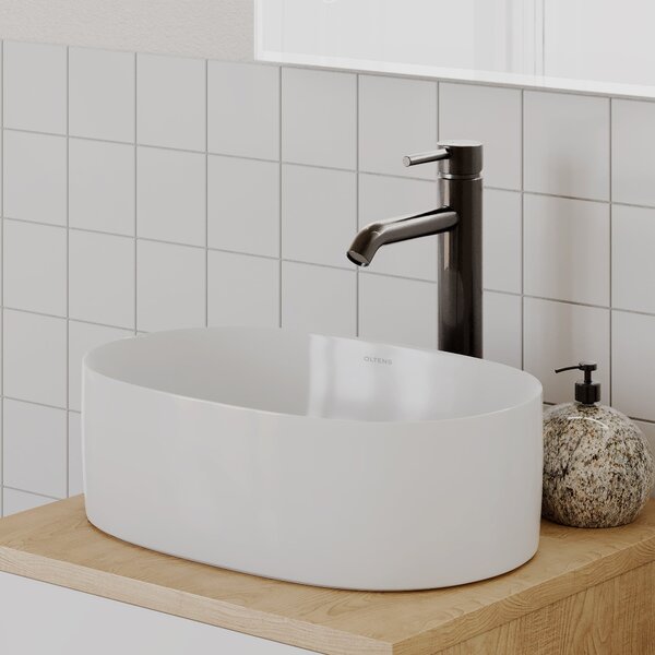 Oltens Lom Thin umyvadlo 52x30 cm oválné na pult bílá lesk 40828000