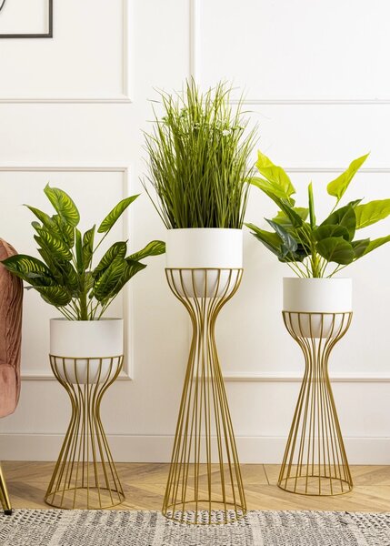 KOVOVÝ KVĚTINÁČ SE STOJÁNEM GLAM 68X20 CM BÍLÁ/ZLATÁ