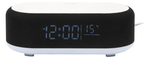 Stolní hodiny s budíkem, nabíječkou smartphonů a Bluetooth reproduktorem 6033BK Karlsson 20cm