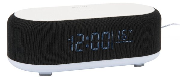 Stolní hodiny s budíkem, nabíječkou smartphonů a Bluetooth reproduktorem 6033BK Karlsson 20cm