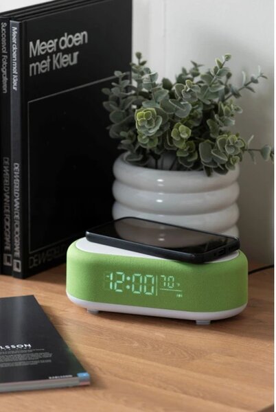 Stolní hodiny s budíkem, nabíječkou smartphonů a Bluetooth reproduktorem 6033BG Karlsson 20cm