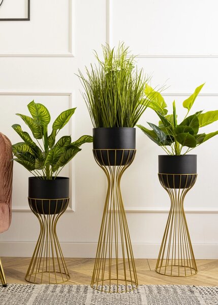 KOVOVÝ KVĚTINÁČ SE STOJÁNEM GLAM 56X20 CM ČERNÁ/ZLATÁ
