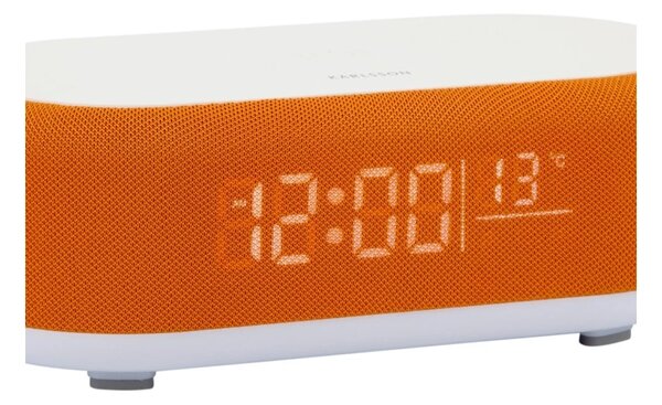Stolní hodiny s budíkem, nabíječkou smartphonů a Bluetooth reproduktorem 6033OR Karlsson 20cm