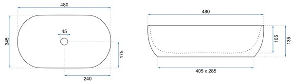 Rea Amelia Wood, umyvadlo na desku 480x345x135 mm, imitace dřeva-hnědá matná, REA-U5060