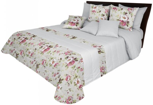 Šedý prošívaný přehoz na postel s květinovým motivem Šířka: 170 cm | Délka: 210 cm