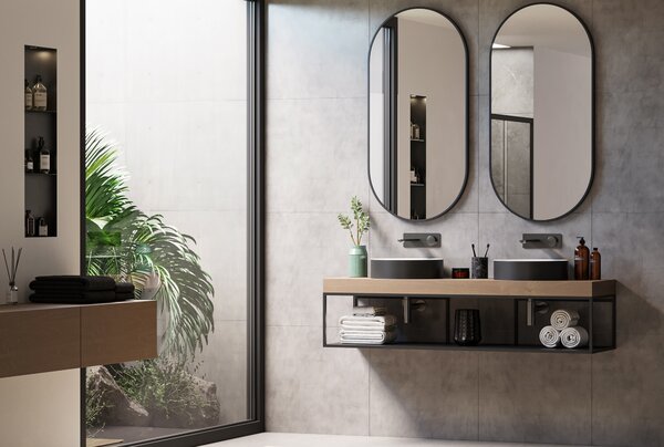 Koupelnové zrcadlo 8144B oválné - barva rámu černá - vertikální a horizontální - možnost volby velikosti