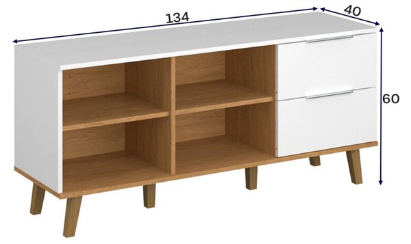 Komoda 2s/134 bílá / dub kamenný Neptun