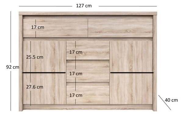 Komoda s dvířky a 5 zásuvkami Norton 127 cm Dub Sonoma