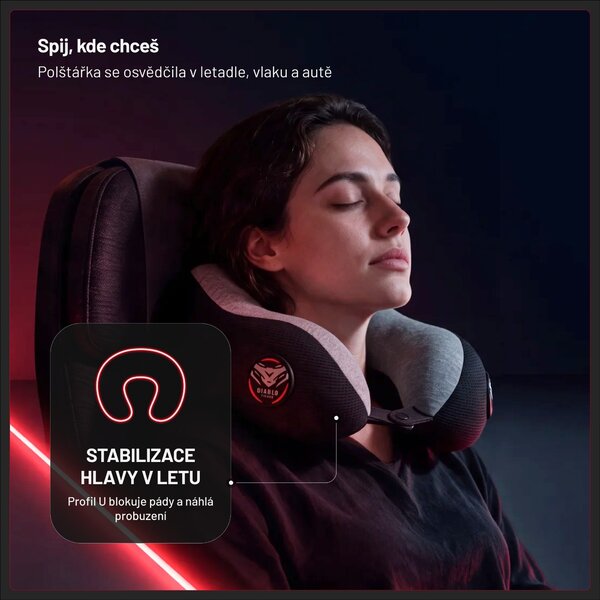 Cestovní polštář na krk, do letadla, paměťová pěna, šedo-černý: Diablo TRAVEL PILLOW