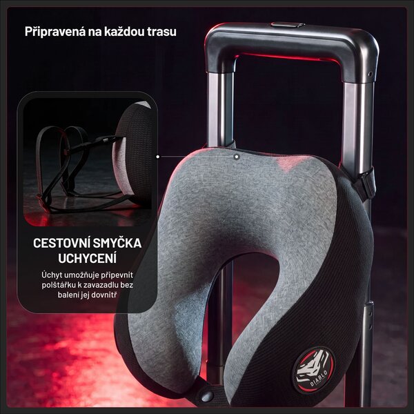 Cestovní polštář na krk, do letadla, paměťová pěna, šedo-černý: Diablo TRAVEL PILLOW