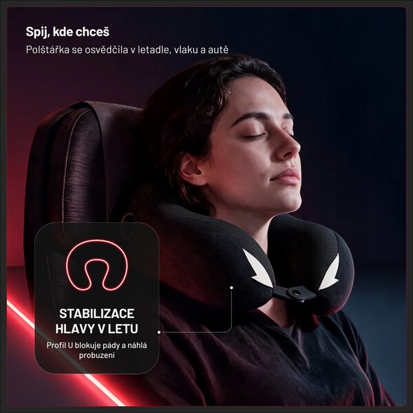 Cestovní polštář na krk, do letadla, paměťová pěna, černý: Diablo TRAVEL PILLOW