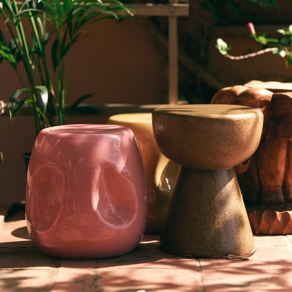 HKLIVING Růžový keramický odkládací stolek Currents 38 cm