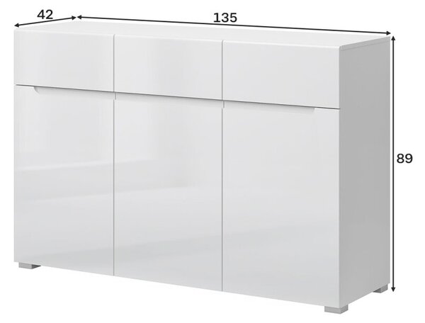 Komoda 3d3s bílý lesk Yolk