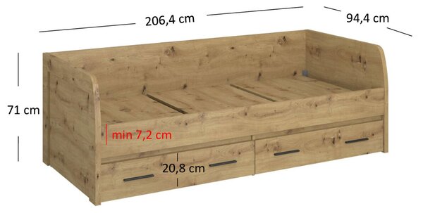 Postel 2s/90x200 s roštem dub artisan Ayson
