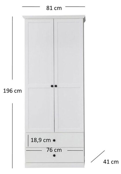 Skříň dvoudveřová se 2 zásuvkami Brandson 81x196x41 cm Bílá