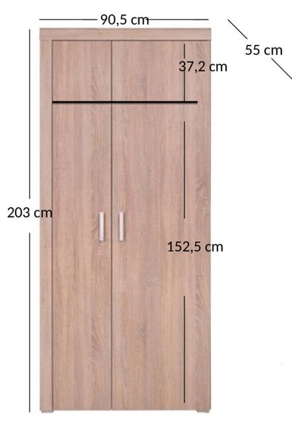 Skříň dvoudveřová Damis 90x203x55 cm Dub sonoma